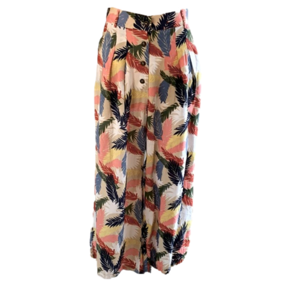 Love & Harmony sz L high rise wide leg cropped floral button up pants